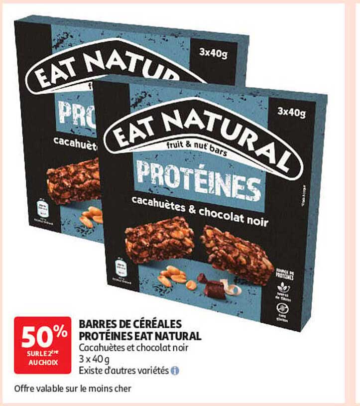 BARRES DE CÉRÉALES PROTÉINÉES EAT NATURAL Cacahuètes et chocolat noir 3 x 40 g