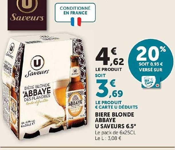 BIERE BLONDE ABBAYE U SAVEURS 6,5°