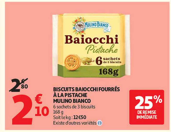 BISCUITS BAIOCCHI FOURRÉS À LA PISTACHE MULINO BIANCO