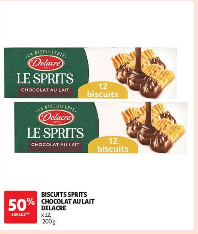 BISCUITS SPRITS CHOCOLAT AU LAIT DELACRE x12, 200 g