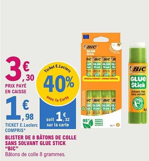 BLISTER DE 8 BÂTONS DE COLLE SANS SOLVANT GLUE STICK “BIC”
