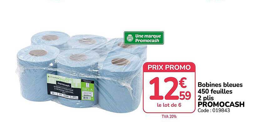 Bobines bleues 450 feuilles 2 plis PROMOCASH