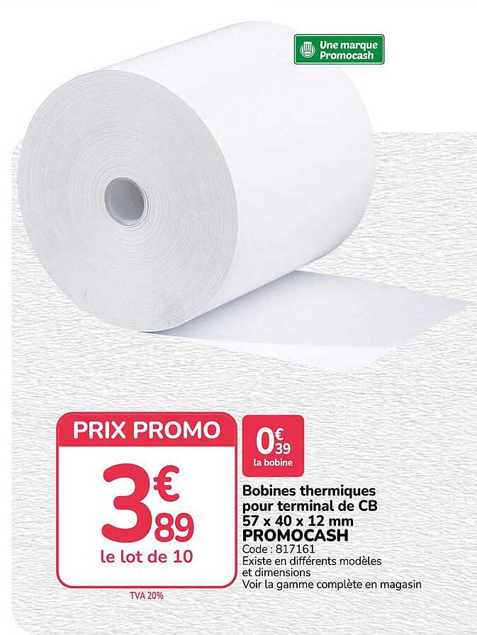 Bobines thermiques pour terminal de CB 57 x 40 x 12 mm PROMOCASH