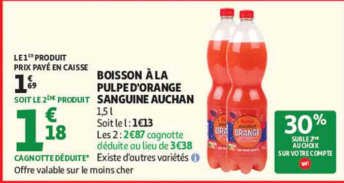 BOISSON À LA PULPE D'ORANGE SANGUINE AUCHAN