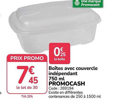 Boîtes avec couvercle indépendant 750 ml PROMOCASH