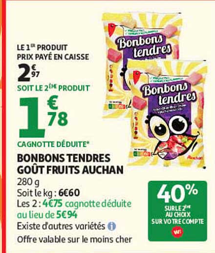 BONBONS TENDRES GOÛT FRUITS AUCHAN
