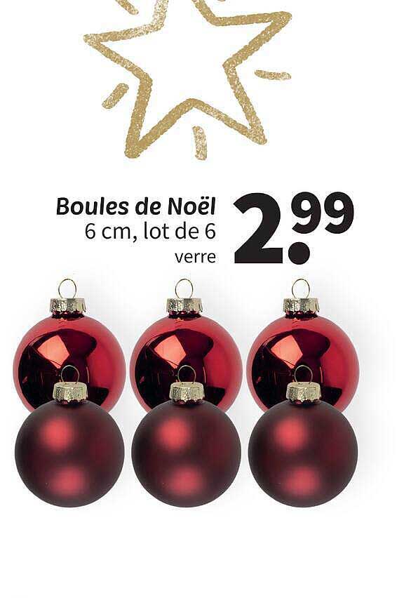 Boules de Noël 6 cm, lot de 6 verre