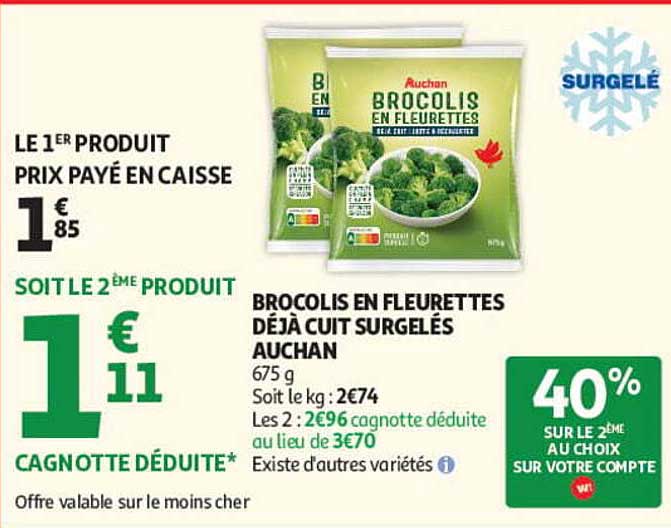 BROCOLIS EN FLEURETTES DÉJÀ CUIT SURGELÉS AUCHAN