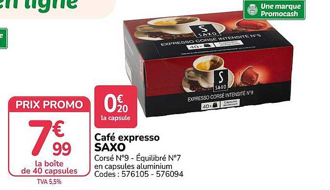 Café expresso SAXO Corsé N°9 - Équilibré N°7 en capsules aluminium