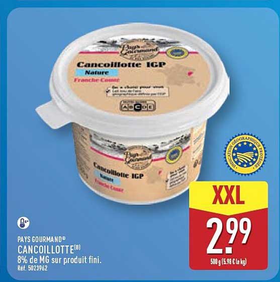 CANCOILLOTTE [B] 8% de MG sur produit fini.