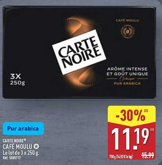 CARTE NOIRE® CAFÉ MOULU Le lot de 3 x 250 g. Pur arabica