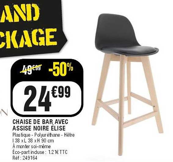 CHAISE DE BAR AVEC ASSISE NOIRE ELISE