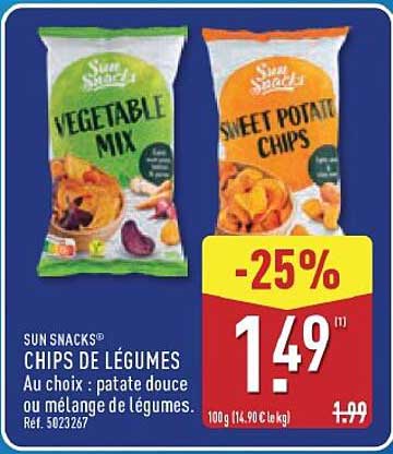 CHIPS DE LÉGUMES Au choix : patate douce ou mélange de légumes.