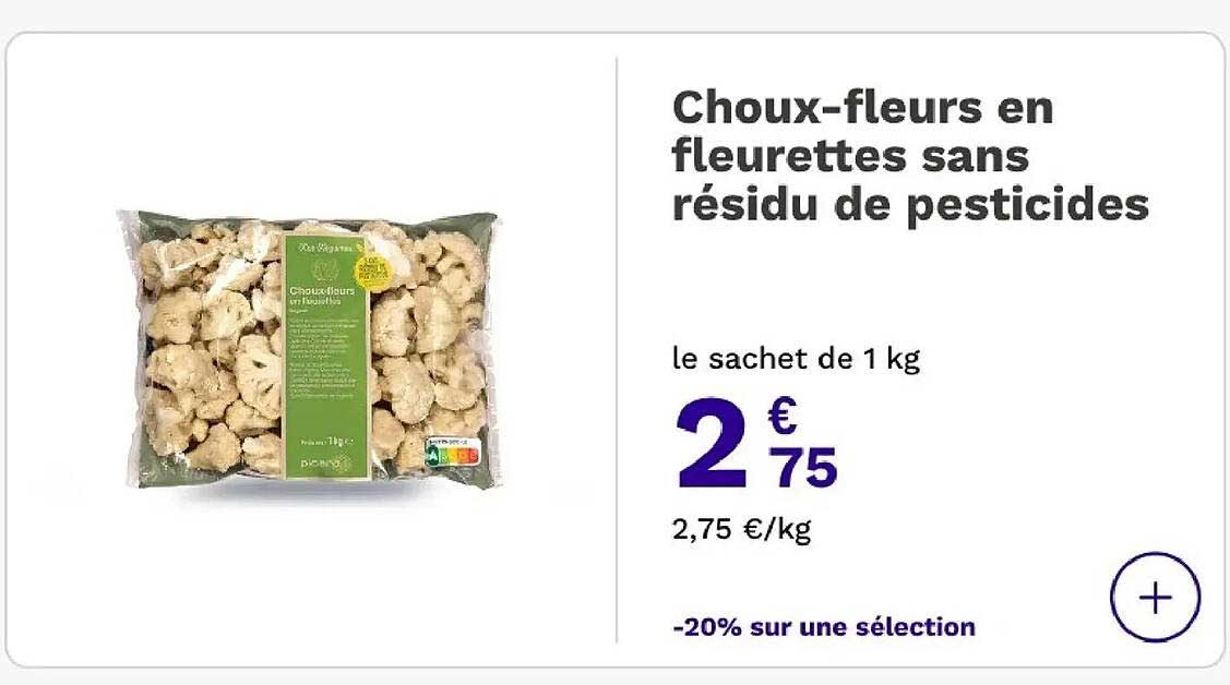 Choux-fleurs en fleurettes sans résidu de pesticides
