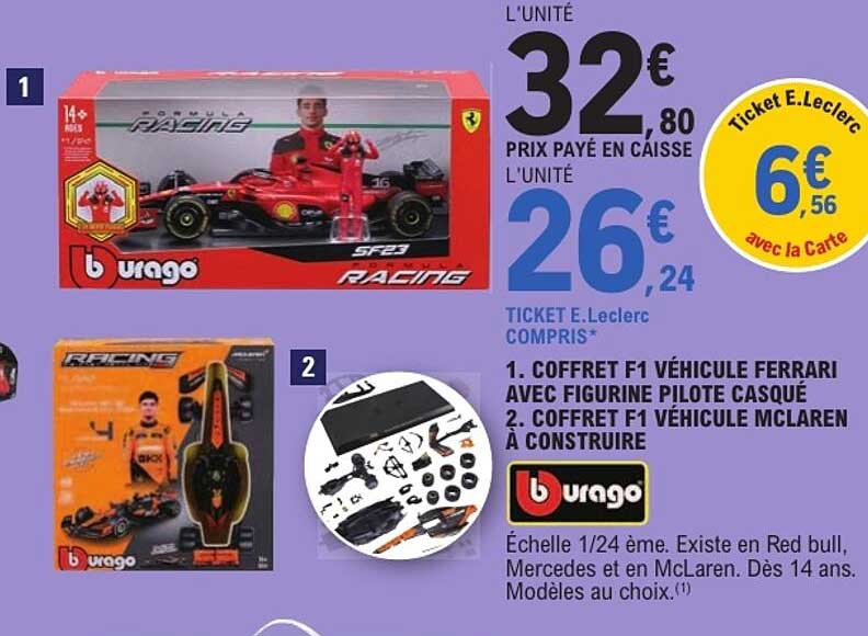 COFFRET F1 VÉHICULE FERRARI AVEC FIGURINE PILOTE CASQUÉ