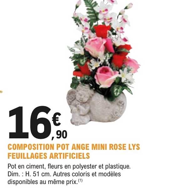 COMPOSITION POT ANGE MINI ROSE LYS FEUILLAGES ARTIFICIELS