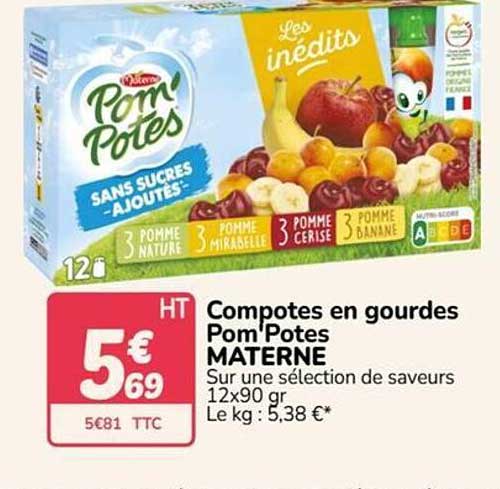 Compotes en gourdes Pom'Potes MATERNE