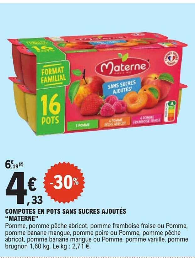 COMPOTES EN POTS SANS SUCRES AJOUTÉS "MATERNE"