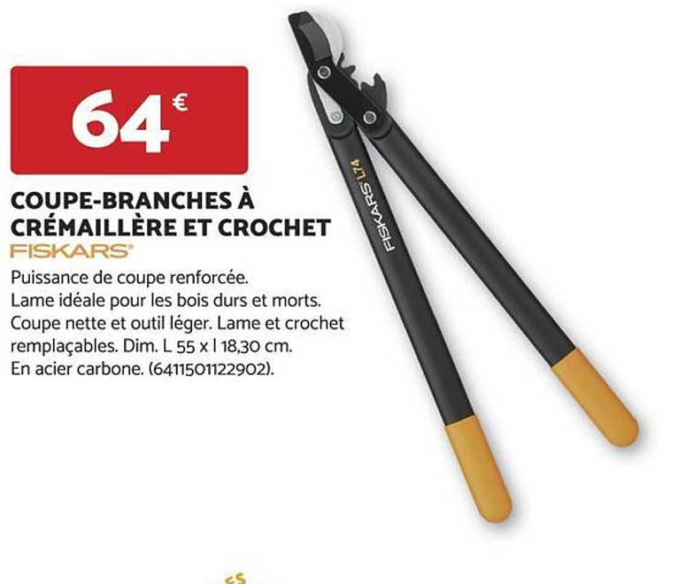 COUPE-BRANCHES À CRÉMAILLÈRE ET CROCHET FISKARS