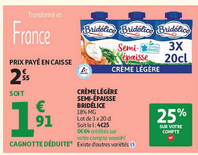 Crème légère semi-épaisse Bridélice
