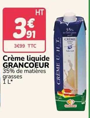 Crème liquide GRANCOEUR 35% de matières grasses 1 L*