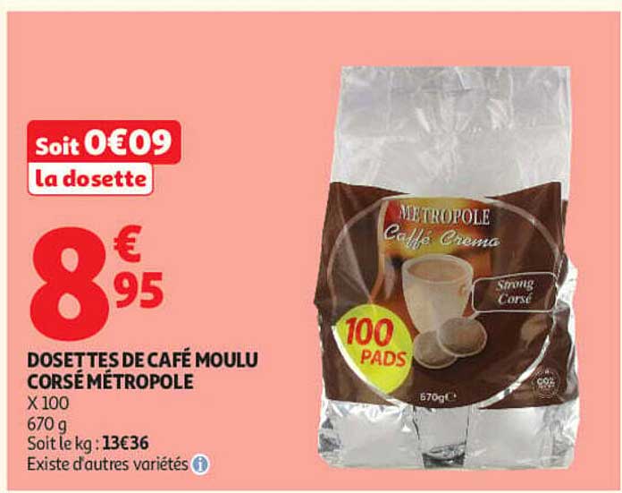 DOSETTES DE CAFÉ MOULU CORSÉ MÉTROPOLE