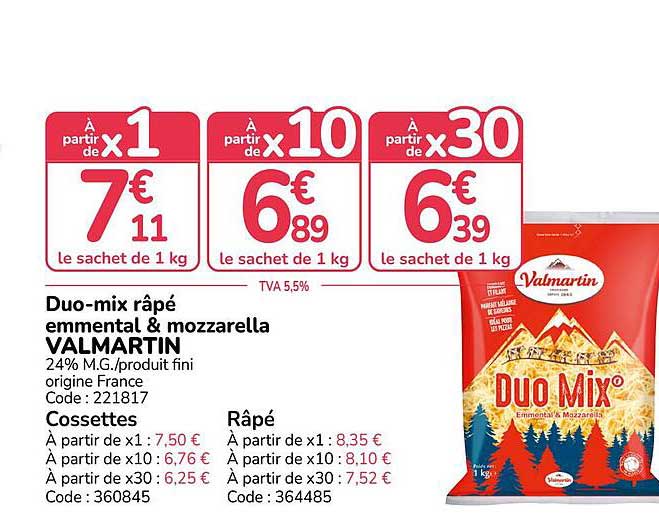 Duo-mix râpé emmental & mozzarella VALMARTIN