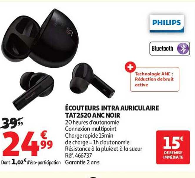 ÉCOUTEURS INTRA AURICULAIRE TAT2520 ANC NOIR