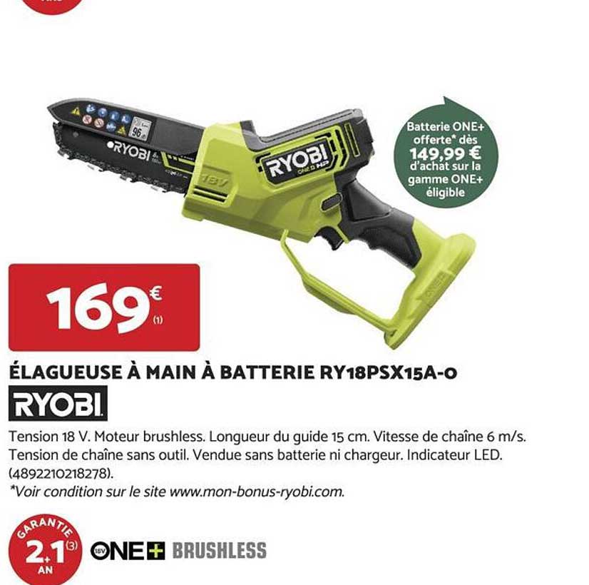ÉLAGUEUSE À MAIN À BATTERIE RY18PSX15A-O