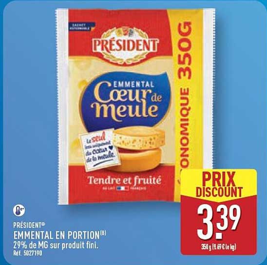 EMMENTAL EN PORTION 29% de MG sur produit fini.
