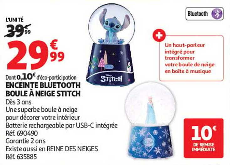 ENCEINTE BLUETOOTH BOULE À NEIGE STITCH