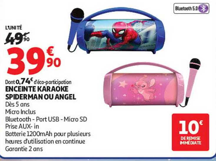 ENCEINTE KARAOKE SPIDERMAN OU ANGEL