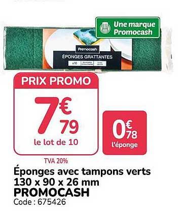 Éponges avec tampons verts 130 x 90 x 26 mm PROMOCASH