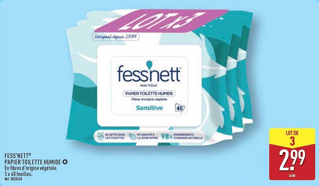 FESS’NETT® PAPIER TOILETTE HUMIDE En fibres d’origine végétale. 3 x 40 feuilles. Réf. 5025246