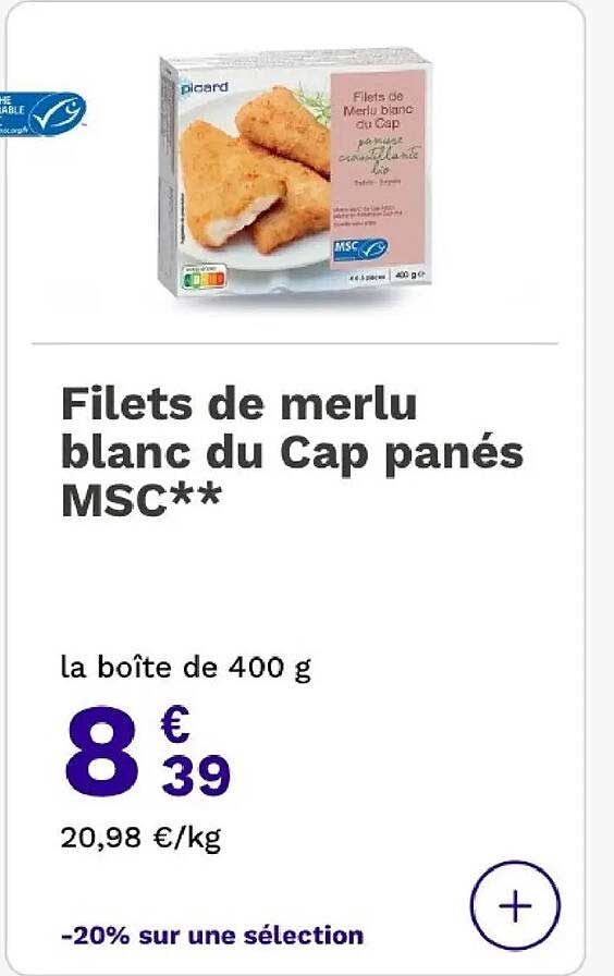 Filets de merlu blanc du Cap panés MSC**