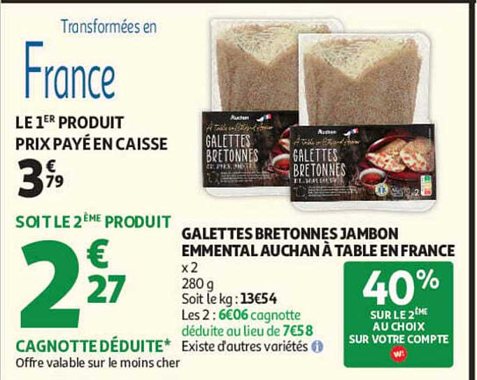 GALETTES BRETONNES JAMBON EMMENTAL AUCHAN À TABLE EN FRANCE