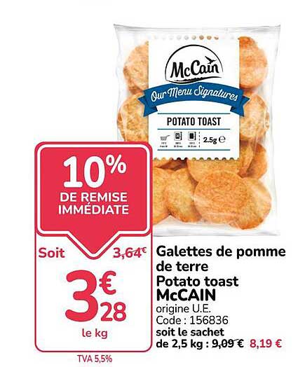 Galettes de pomme de terre Potato toast McCAIN origine U.E.