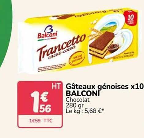 Gâteaux génoises x10 BALCONI Chocolat 280 gr