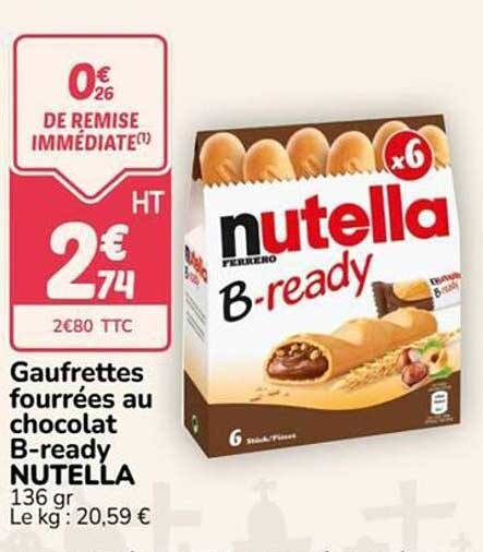 Gaufrettes fourrées au chocolat B-ready NUTELLA 136 gr