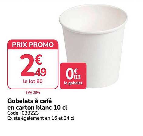 Gobelets à café en carton blanc 10 cl