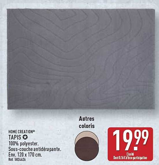 HOME CREATION® TAPIS ☆ 100% polyester. Sous-couche antidérapante. Env. 120 x 170 cm. Réf. 5024626