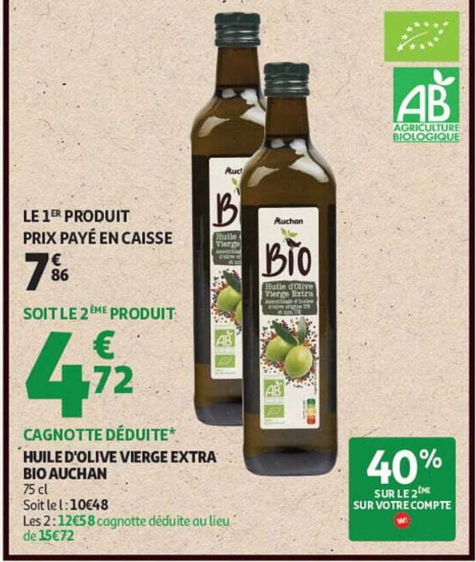 HUILE D’OLIVE VIERGE EXTRA BIO AUCHAN