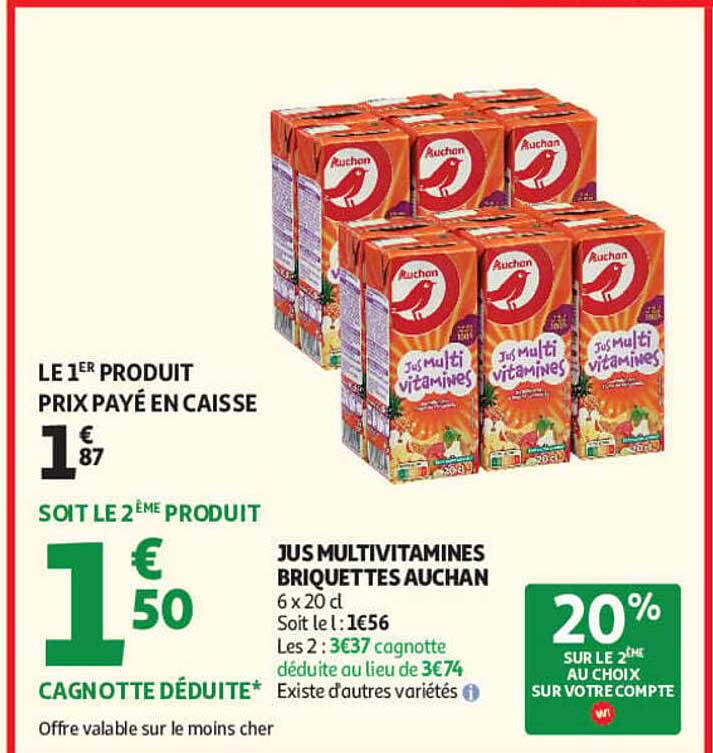 JUS MULTIVITAMINES BRIQUETTES AUCHAN