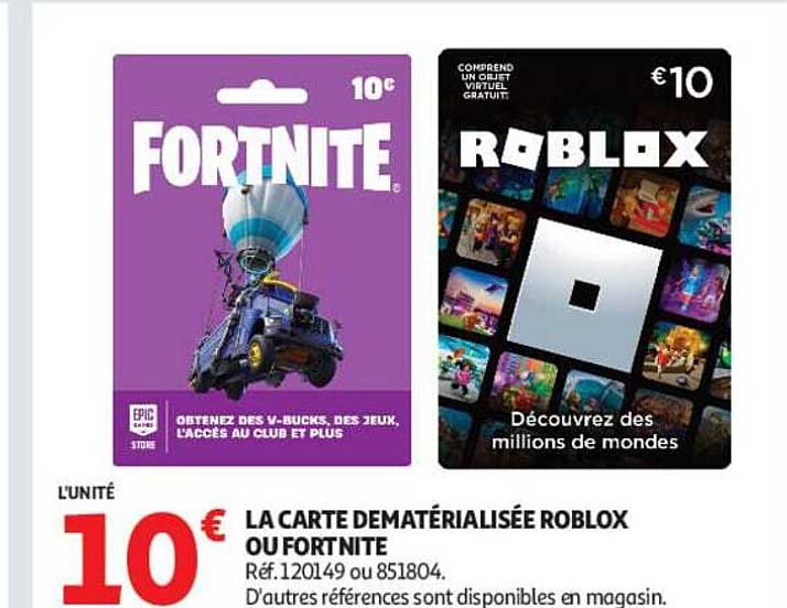 LA CARTE DEMATÉRIALISÉE ROBLOX OU FORTNITE