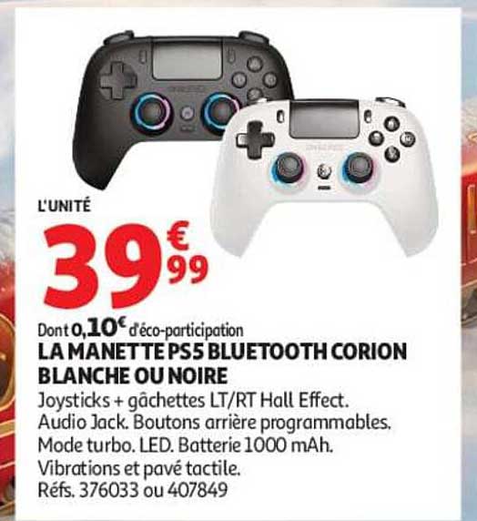 LA MANETTE PS5 BLUETOOTH CORION BLANCHE OU NOIRE