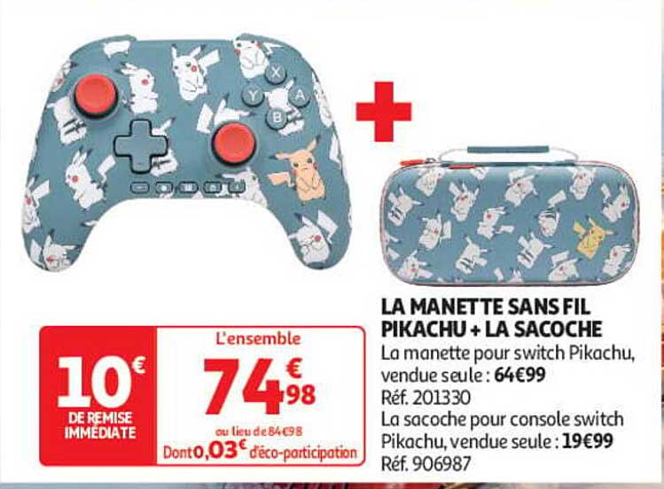 LA MANETTE SANS FIL PIKACHU + LA SACOCHE