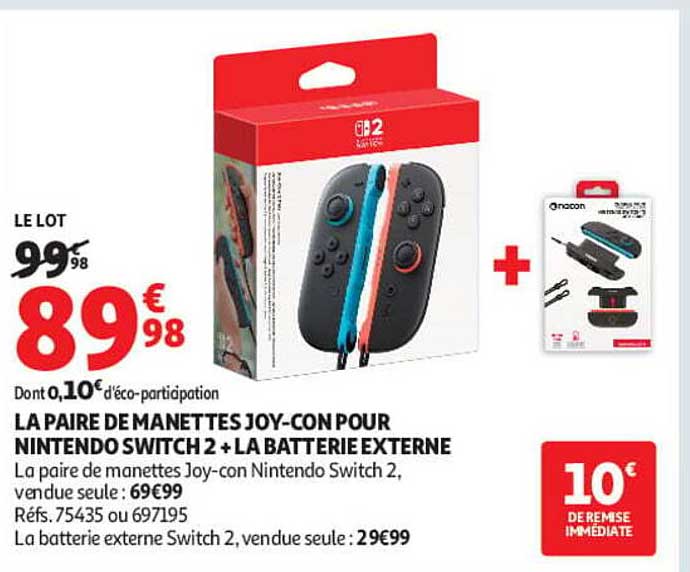 LA PAIRE DE MANETTES JOY-CON POUR NINTENDO SWITCH 2 + LA BATTERIE EXTERNE