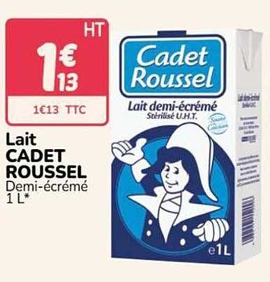 Lait CADET ROUSSEL Demi-écrémé 1 L*