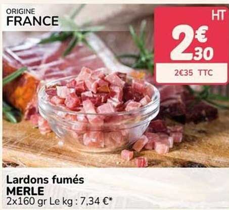 Lardons fumés MERLE 2x160 gr Le kg : 7,34 €*