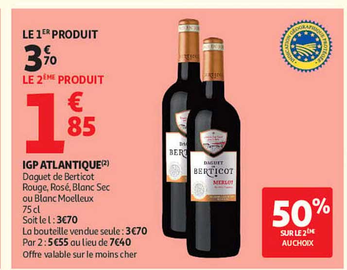 LE 1ER PRODUIT 3€70 LE 2ÈME PRODUIT 1€85